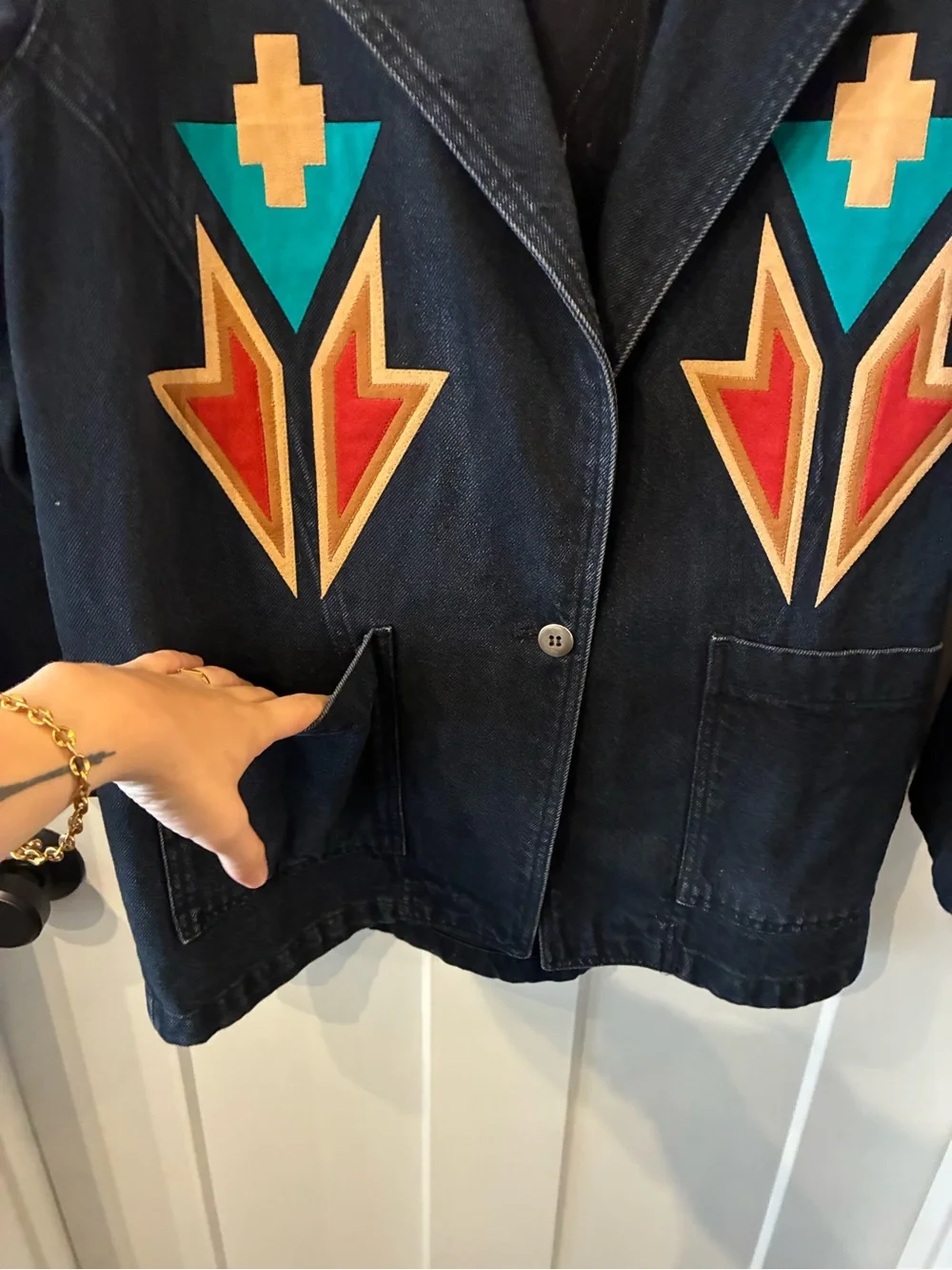 Embroidered Cotton Jacket with Southwestern Motif